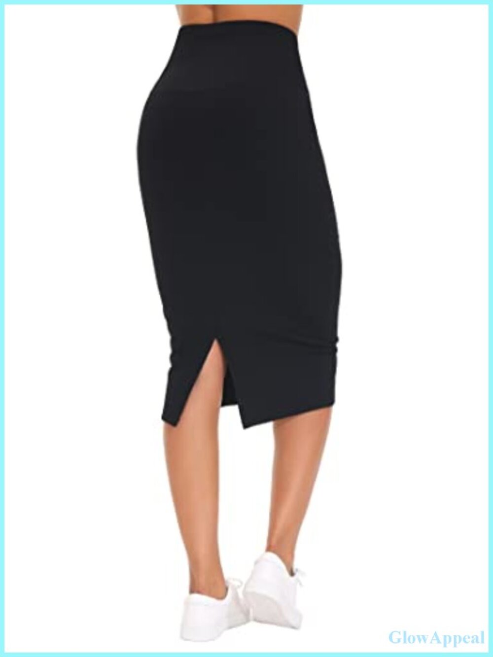 Women's High Waist Bodycon Midi Pencil Skirt Stretch Below Knee Back Slit
